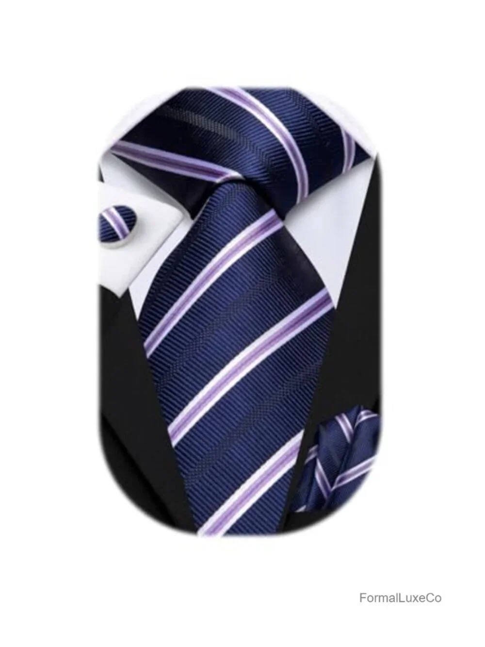 Men's Silk Tie Set with Pocket Square & Cufflinks - Formal Business